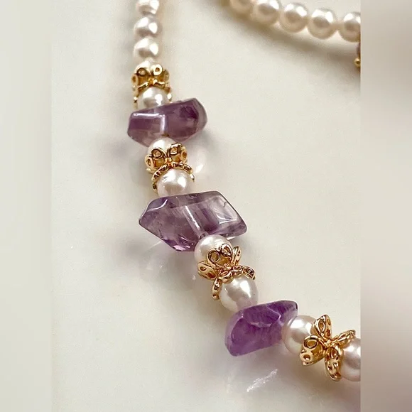GP47-Handmade Natural Amethyst And Natural Freshwater Baby Pearl Necklace - Picture 7 of 13